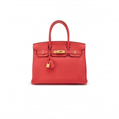 HERMÈS MASTER BIRKIN 25 TOGO LEATHER RED GOLD BUCKLE BAG 7622672931 (25*20*13cm)